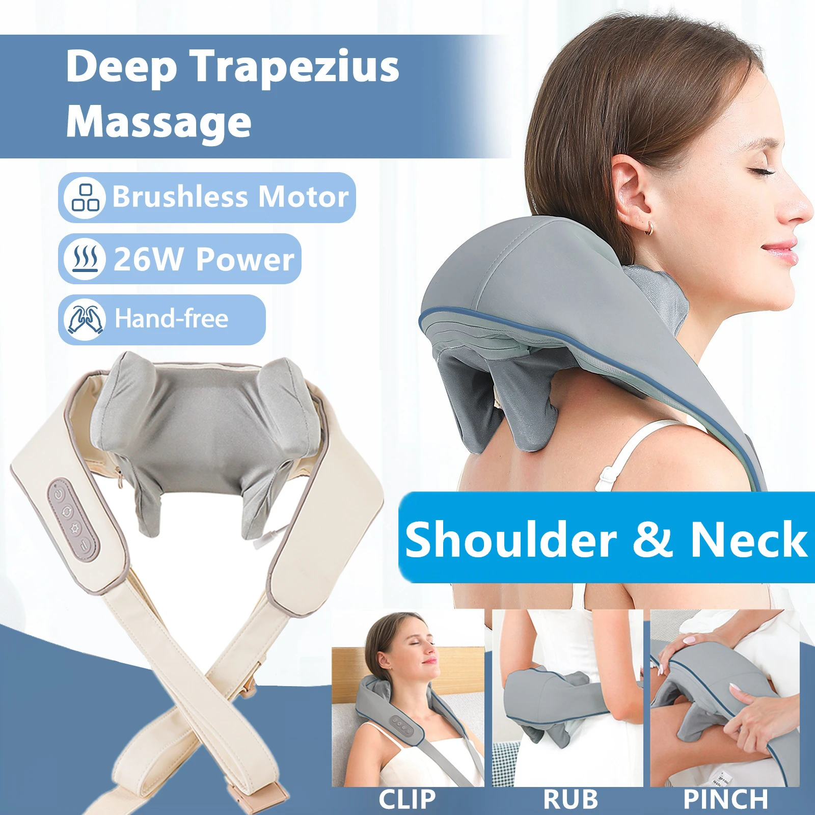 Foreverlily 26W Nacken- und Schultermassagegerät, kabellose Schulter- und Rückenknetmassage, Schal, Trapez, Halswirbelsäule, Masajeador Image
