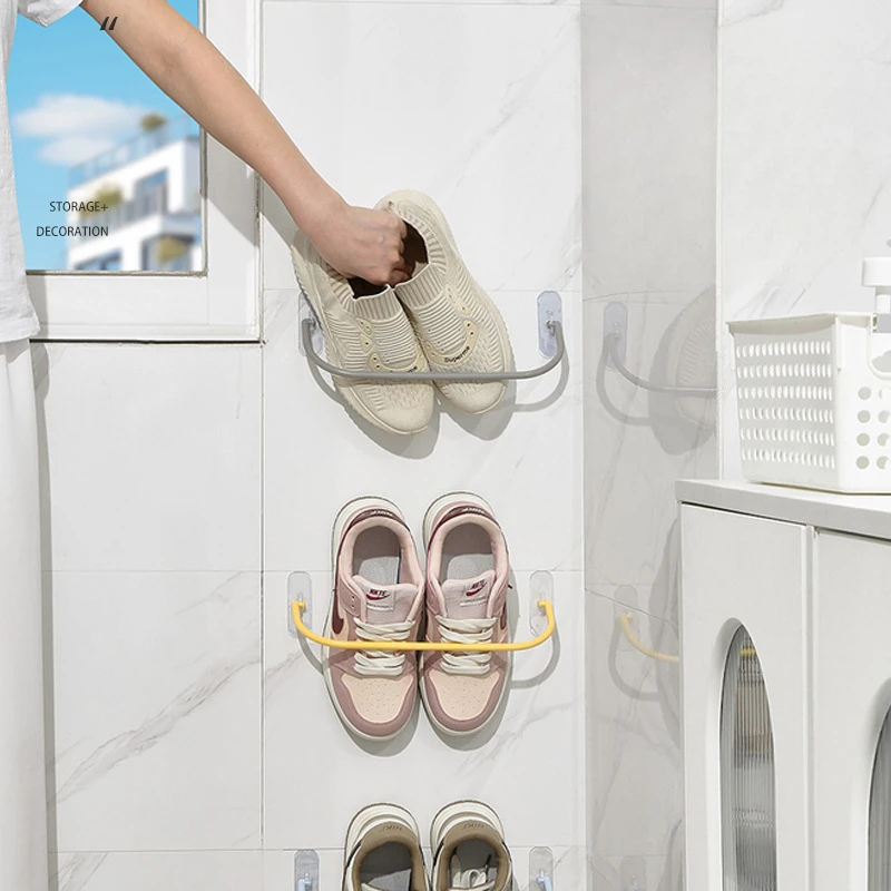 1/4pcs Shoe Rack Wall Mounted Simple Bathroom Slippers Hook Bracket Shoe Rack Storage Clothes Hanger Shoe Rack Clothes Hanger