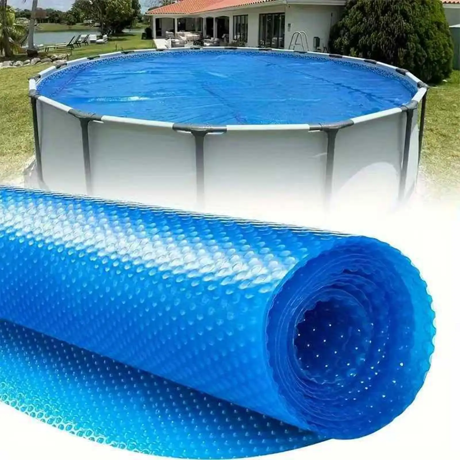 Couverture de piscine ronde en film PE, couverture isolante pour piscine hors sol et enterrée, couverture solaire pour piscine, couverture anti-poussière pour bain de piscine, couverture thermique