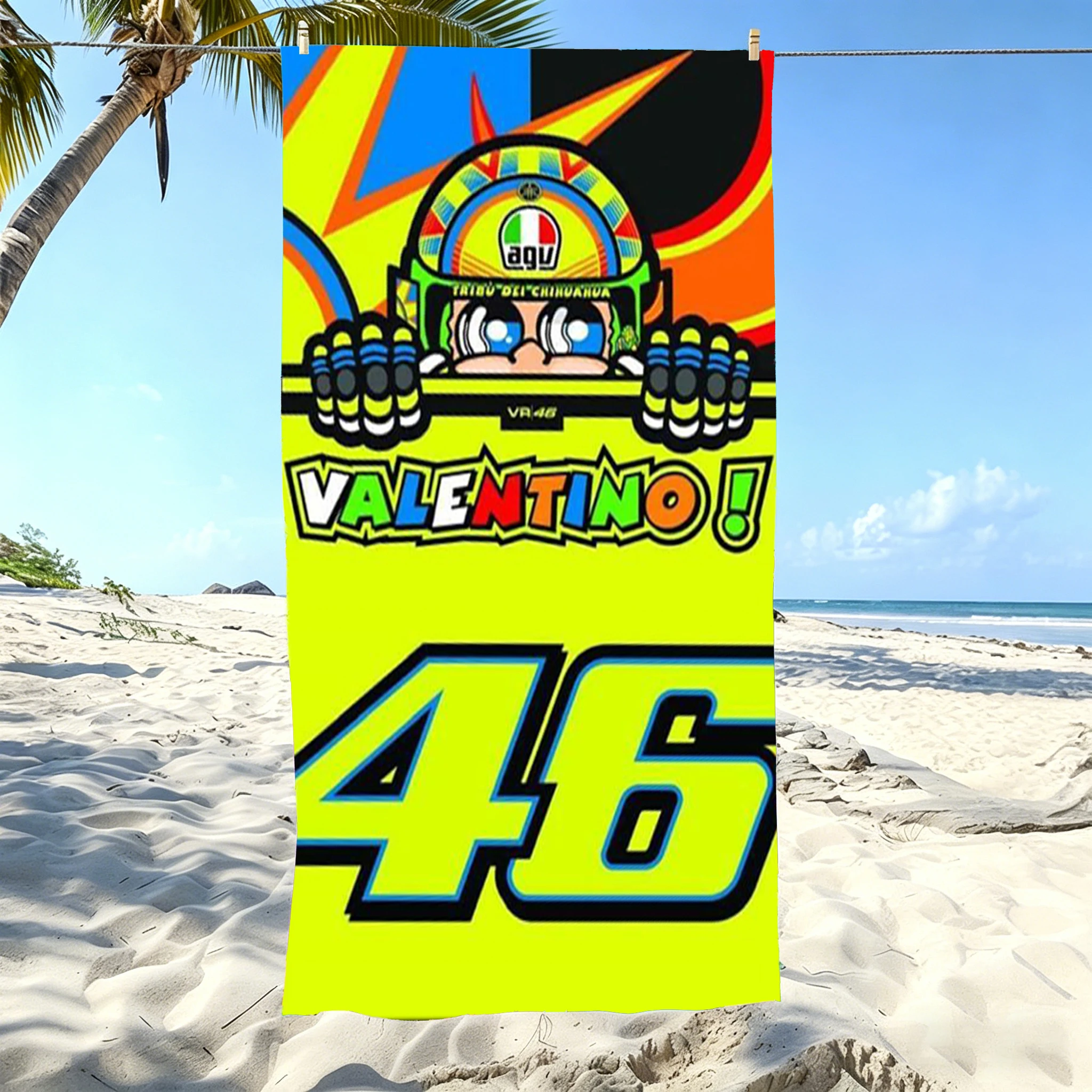 1 Stück MotoGP Logo Strandtuch Mikrofaser V-Valentino R-Rossi VR46 # 46 weiche, schnell trocknende Badetücher für Fans, die im Freien schwimmen Image
