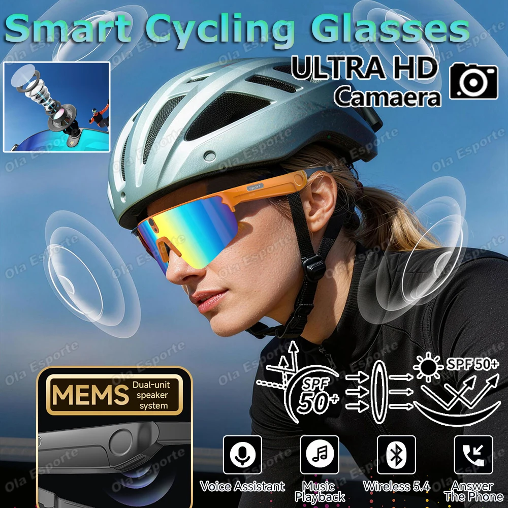 Neue Smarte KI-Fahrradbrille mit 8MP HD-Kamera, Videoaufnahme, Anti-Shake-Funktion, Bluetooth-Anrufe, IP66 Wasserdicht, Sport-Smartbrille Image