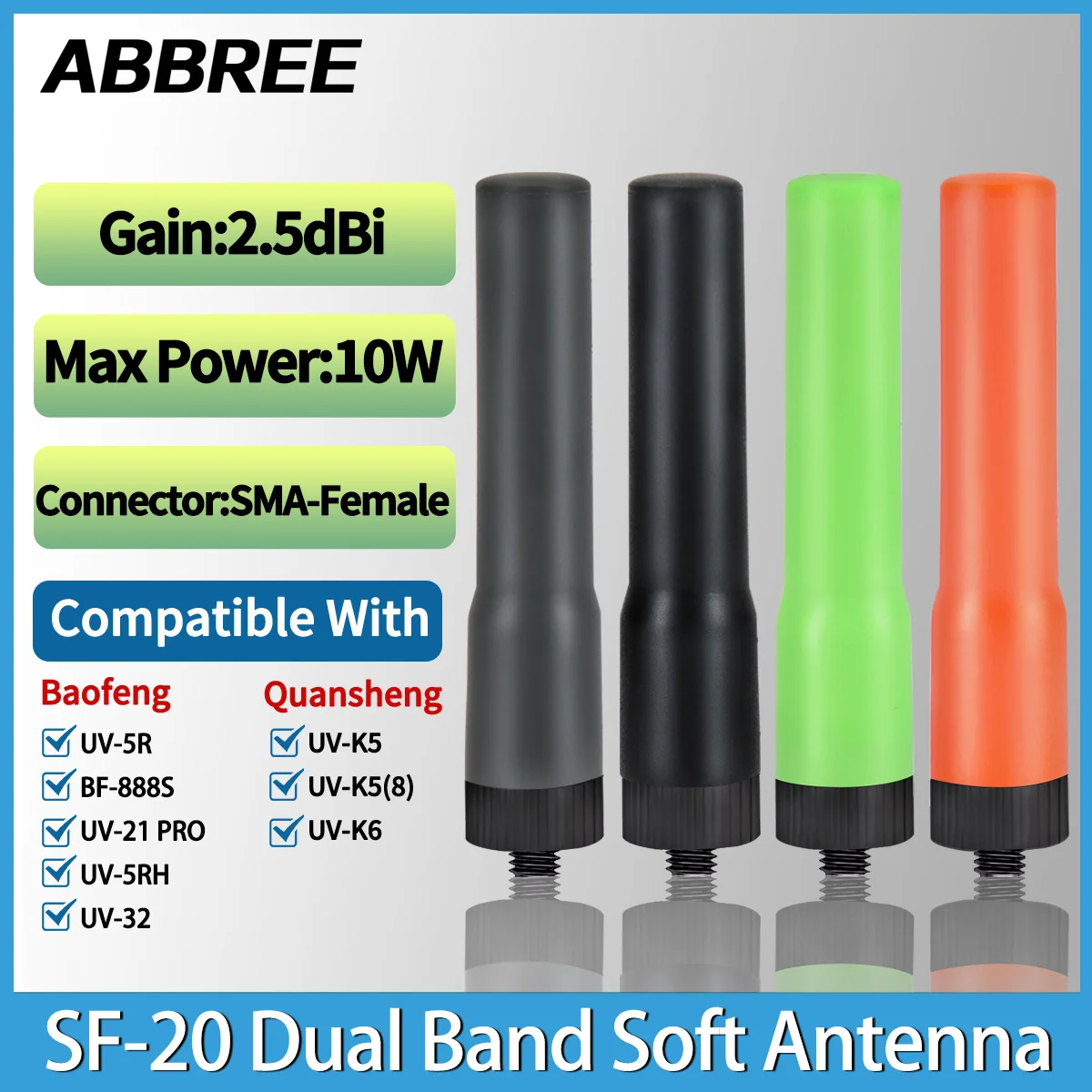 ABBREE SF-20 Mini Weiche Antenne Dual Band VHF UHF SMA-Buchse Für Baofeng UV-32 UV-5RUV-21 PRO Quansheng UV-K5 8 Walkie Talkie Image