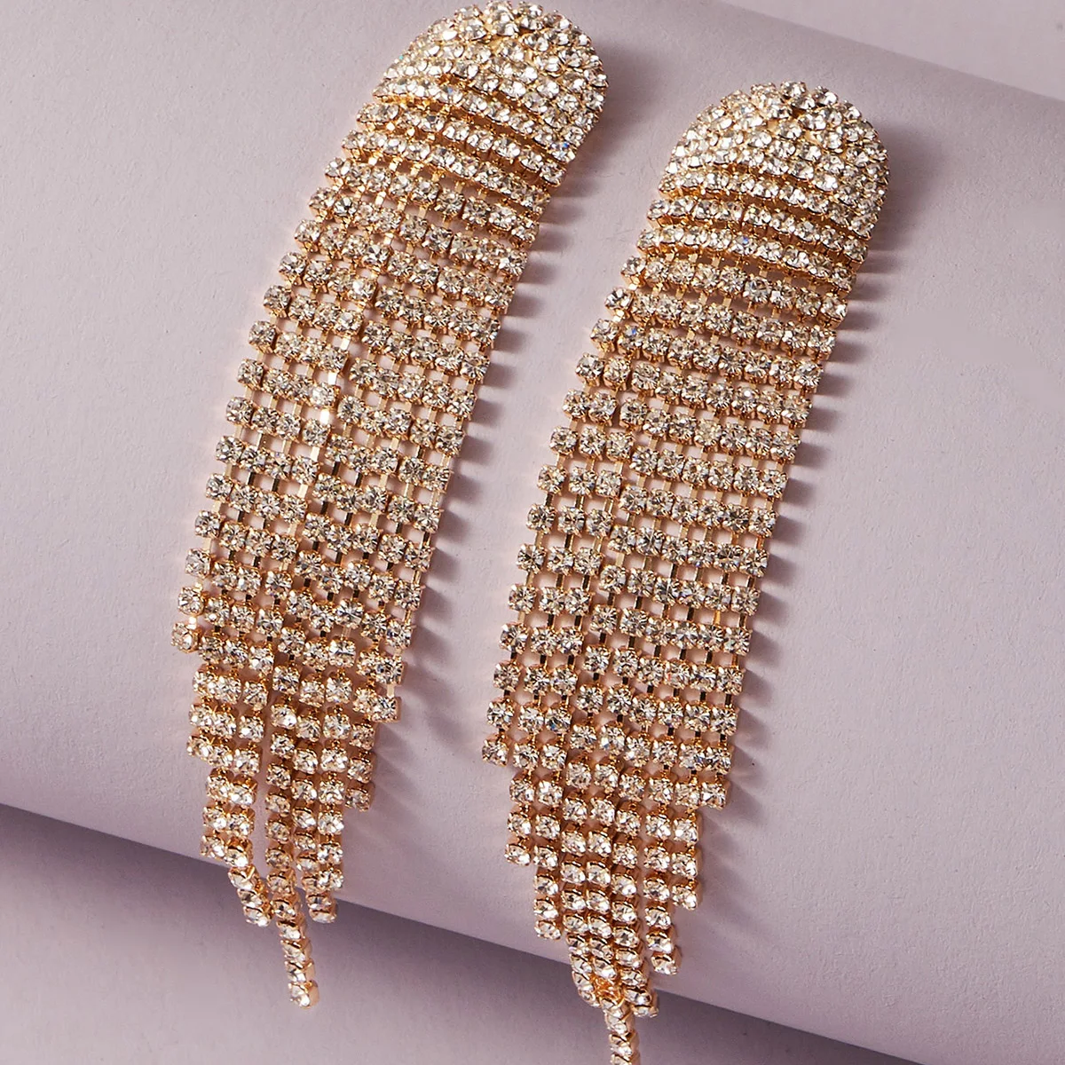 2PC FYUAN Damenmode Lange Flow Su Anhänger Ohrringe Gold und Silber Wasser Diamant Hängende Ohrringe Hochzeit Schmuck-233 Image