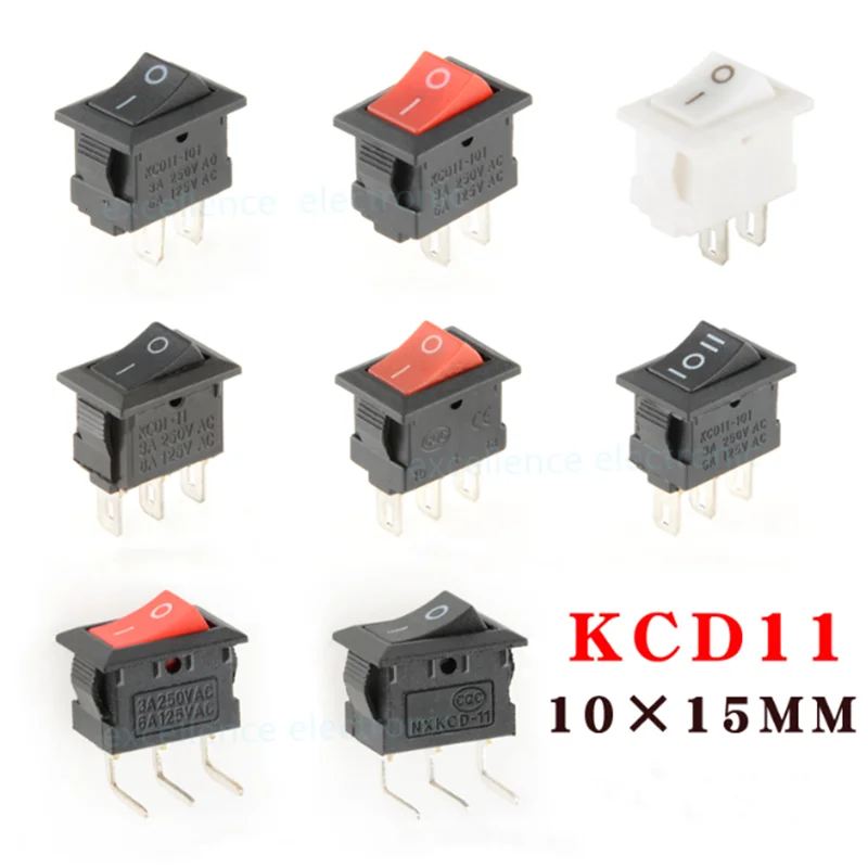 5/10PCS KCD11 Wippschalter 10*15mm Mini Druckschalter EIN-AUS/EIN-AUS-EIN 2 Pins/3 Pins 3A 250VAC/6A 125VAC 10x15mm Image