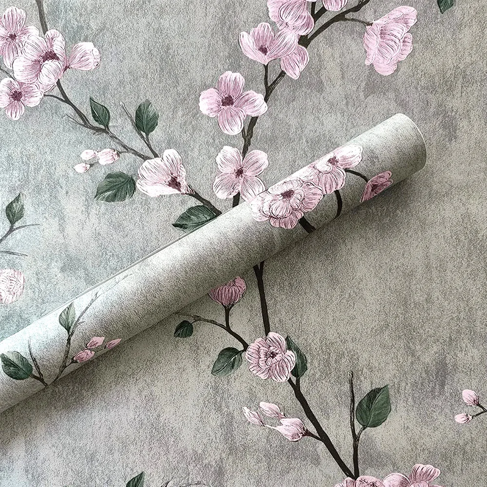 Blumengraue Tapete zum Abziehen und Aufkleben, Blumen-selbstklebende Rolle, wasserfest, abnehmbares Kontaktpapier, Möbel, Tisch, renoviertes Dekor Image