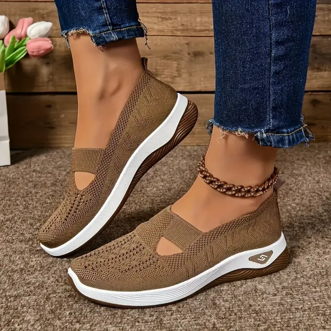 Damenschuhe, lässige Sportschuhe, einfarbige, atmungsaktive, leichte Sport-Wanderschuhe mit weichen Sohlen, Low-Top-Strick-Freizeitschuhe Image
