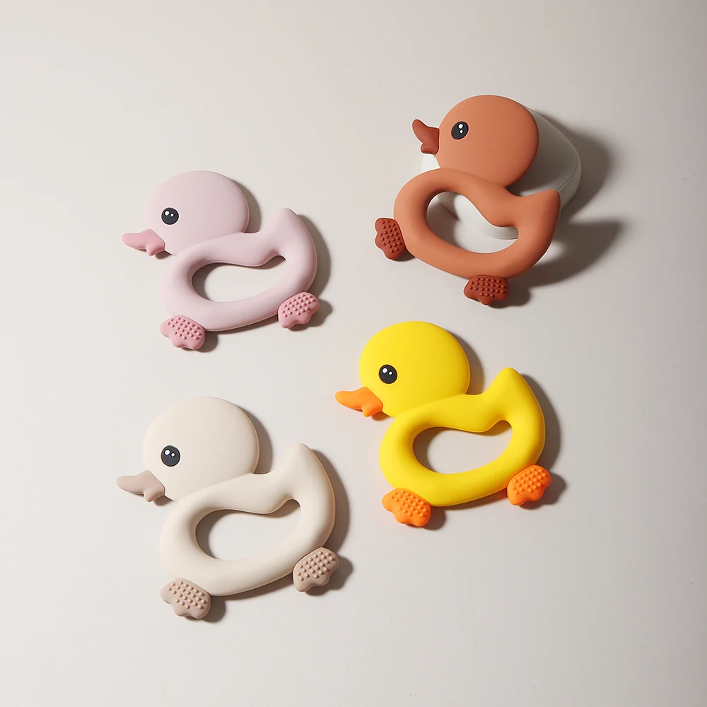2024 neue ankunft Baby Beißring cartoon ente Form Silikon Beißring Schnuller Clip Baby Spielzeug Zahnen Zubehör Image