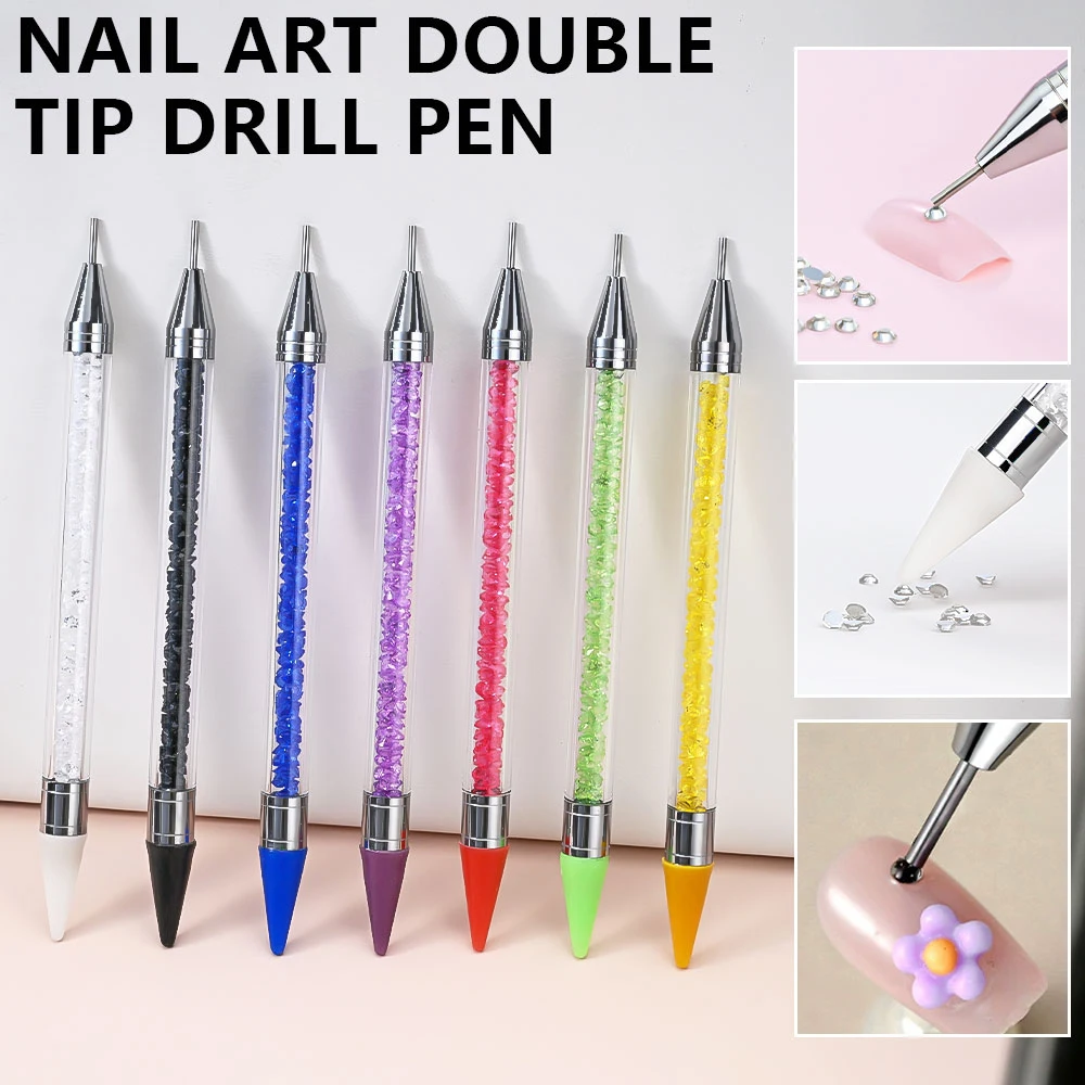1Pcs Doppel Kopf Nail art Punktierung Stift Aufnehmen Strass Edelsteine Wachs Bleistift Kristall Griff UV Gel Pinsel maniküre Malerei Werkzeug Image