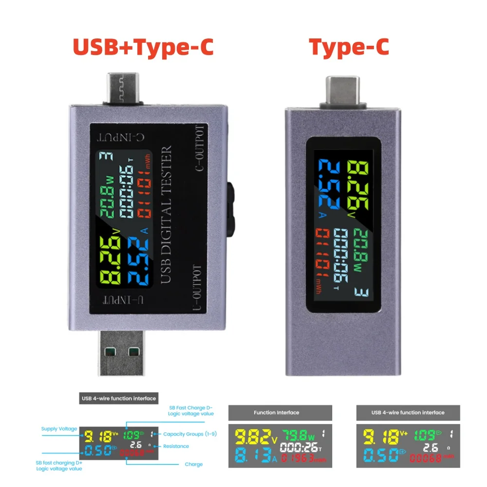 USB Typ-C Tester Multifunktions Digital Spannung Strom Power Meter Kapazität Tester DC 4,5 ~ 50V 0-8A Ladegerät Anzeige Image