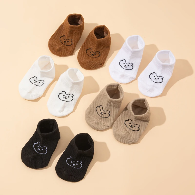5 Paar Babysocken, süße elastische Söckchen mit Bärenmuster, neutrale Babysocken, weich und für Neugeborene geeignet Image