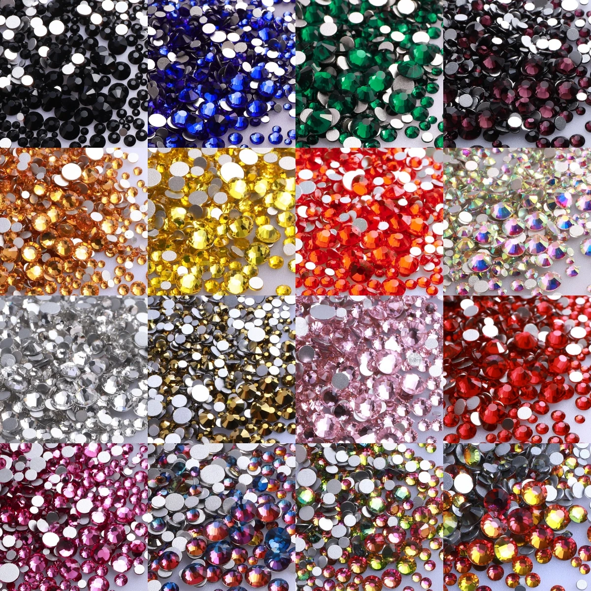 1440 Stück Mix-Größe Glas Flatback Strass Glitzer Runde Kristall AB Steine Schwarz Kleber auf Strass für DIY Nail Art Dekoration Image