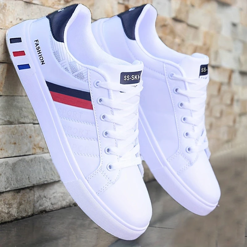 Herren Low-Top Skateboard-Sneaker - Atmungsaktives Synthetik-Obermaterial, Langlebige PVC-Sohle, Rundzehen-Design, Geeignet für Freizeit- und Formelle Anlässe, Skateboard-Schuhe, Freizeitschuhe, Stylisches Schnürdesign, Ausgestattet mit Komfortablen... Image
