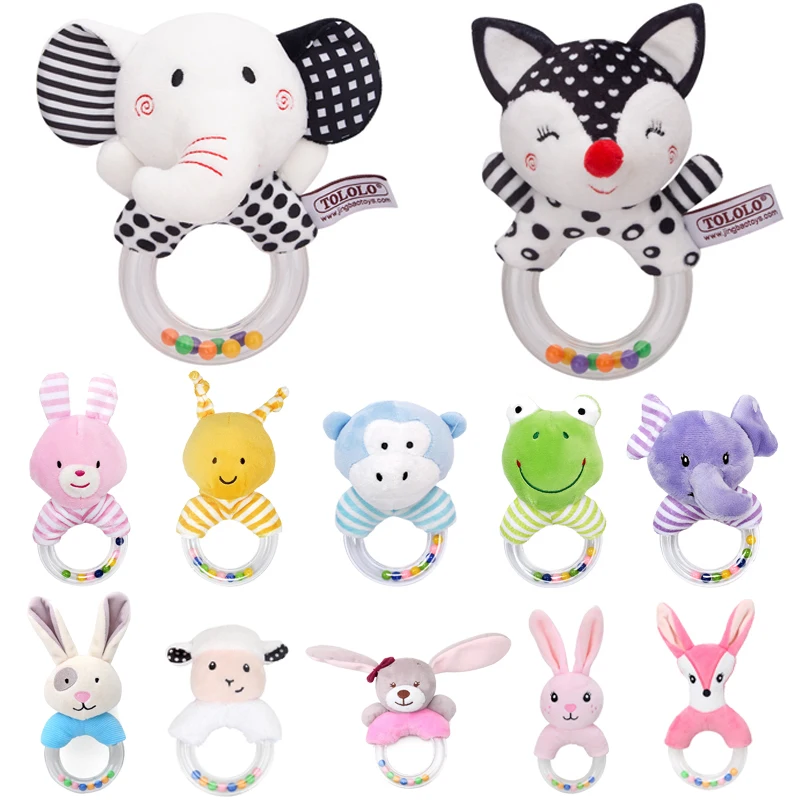 Niedliche Baby Rassel Spielzeug Elefant Plüsch Säugling Cartoon Bett Spielzeug für Neugeborene 0-24 Monate pädagogische Spielzeug Bär Hand Ring Glocke Beißring