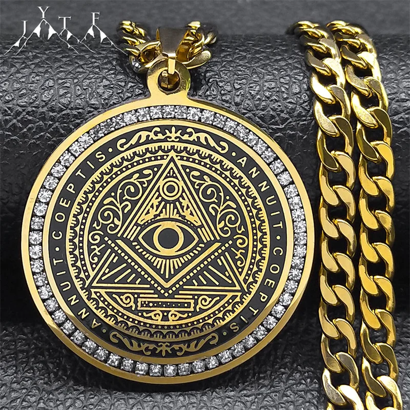 Auge der Versorgung Illuminati Pyramide Hip Hop Kristall Große Halskette Herren Kette Edelstahl Gold Farbe Zubehör Mann NZZZ488