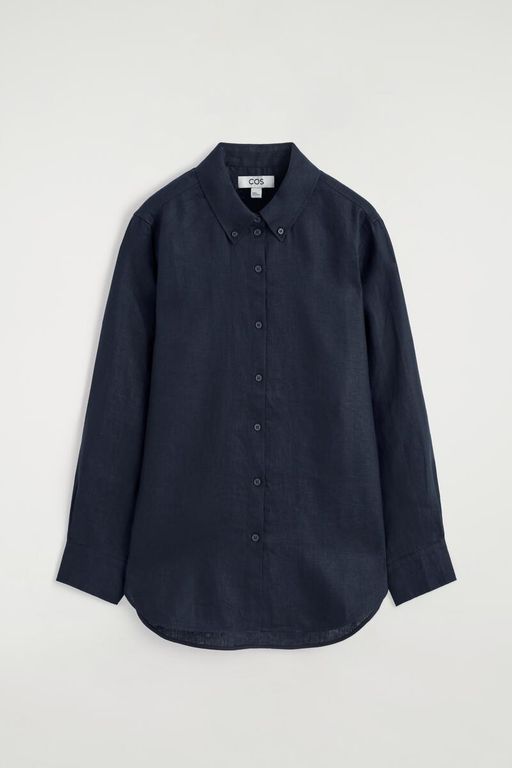Button-Down Collar Linen Shirt - Blue - COS Tops