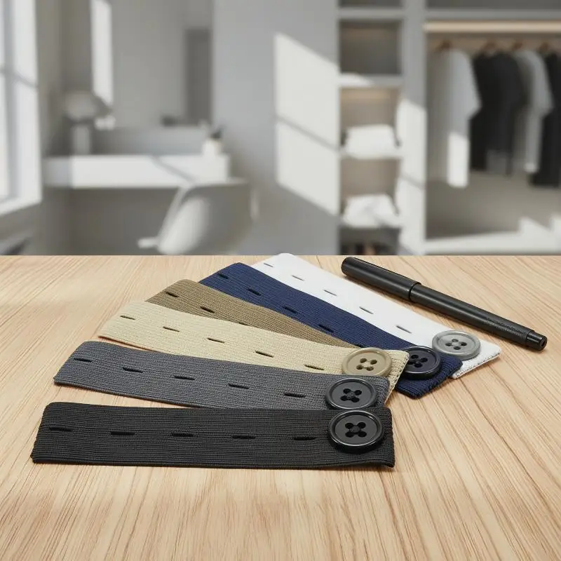 5 Stück Unisex-Hosenverlängerungsgürtel mit verstellbaren Löchern, weiche, elastische Taillenknopfverlängerungen, mehrfarbig, für enge Jeans und Hosen Image
