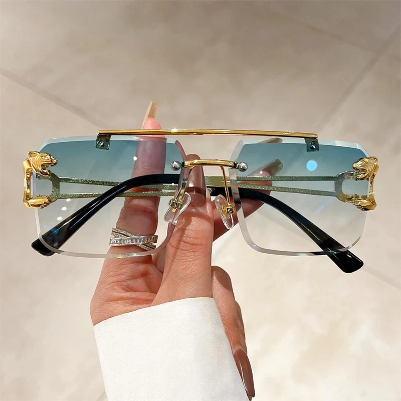 1/2 Stück Quadratische Sonnenbrille für Damen und Herren, Markendesigner Randlose Brille, Modische Retro-Spiegelgläser UV400 Oculos De Sol Image