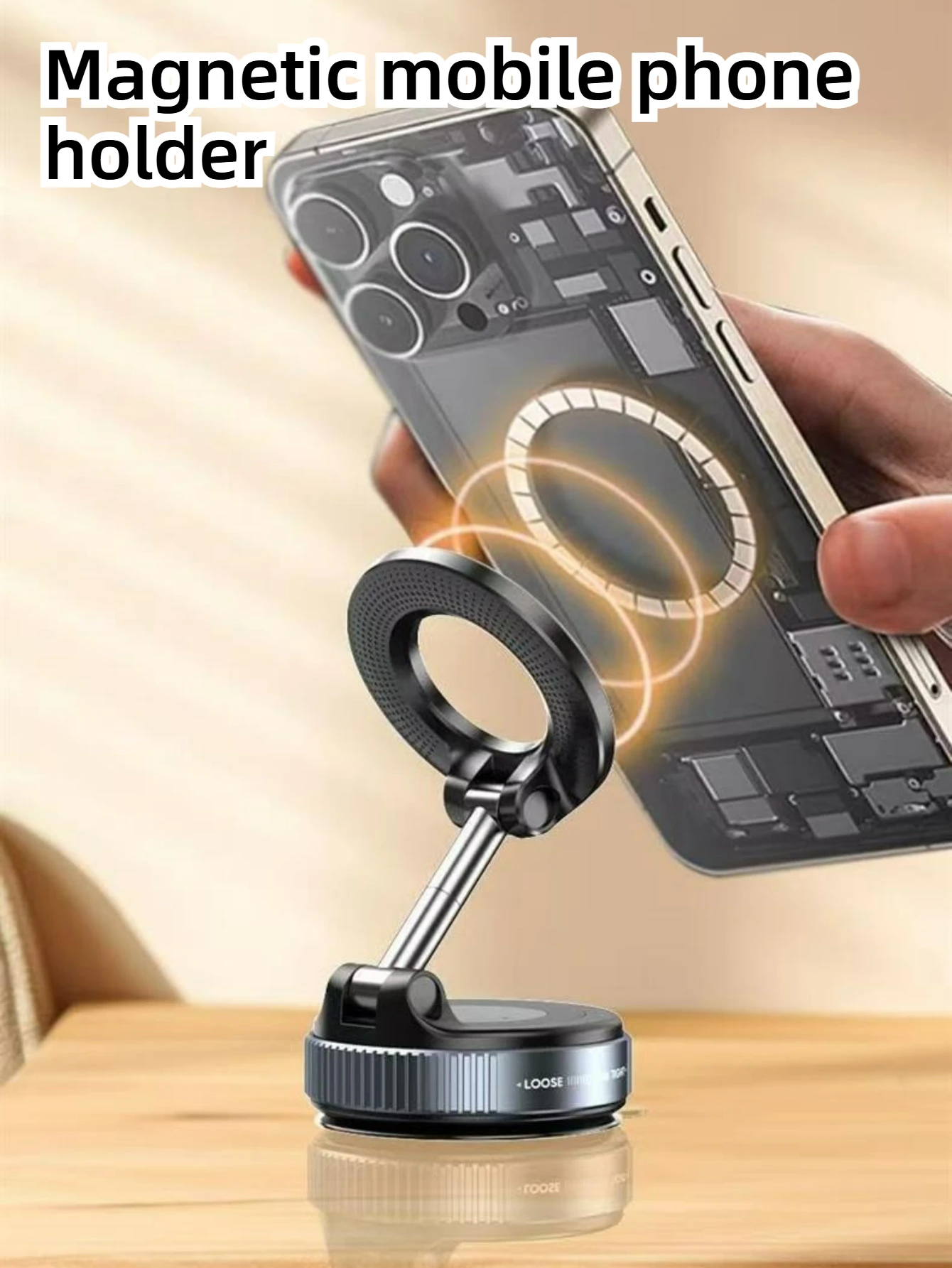 NEUE Vakuum-Magnetische Handyhalterung 360° ° Drehbarer, faltbarer Ständer mit starkem Saugnapf für Auto, Live-Streaming, Küche, Fitness – kompatibel Image