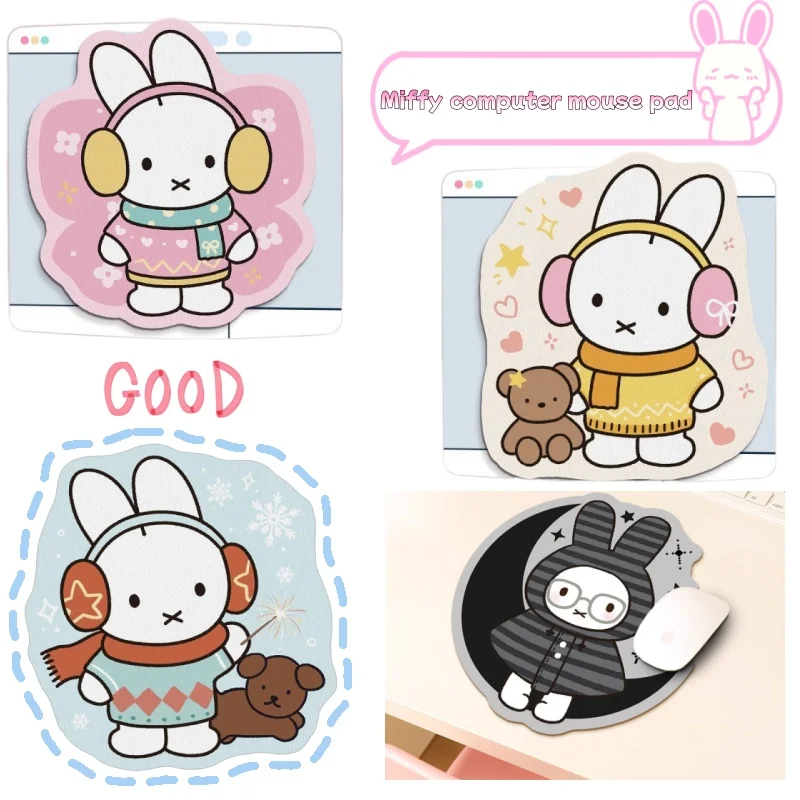 Niedliches Miffy-Leder-Mauspad für Mädchen, Handgelenkschutz, hochwertiges kleines Computertischpad 25*25 Image
