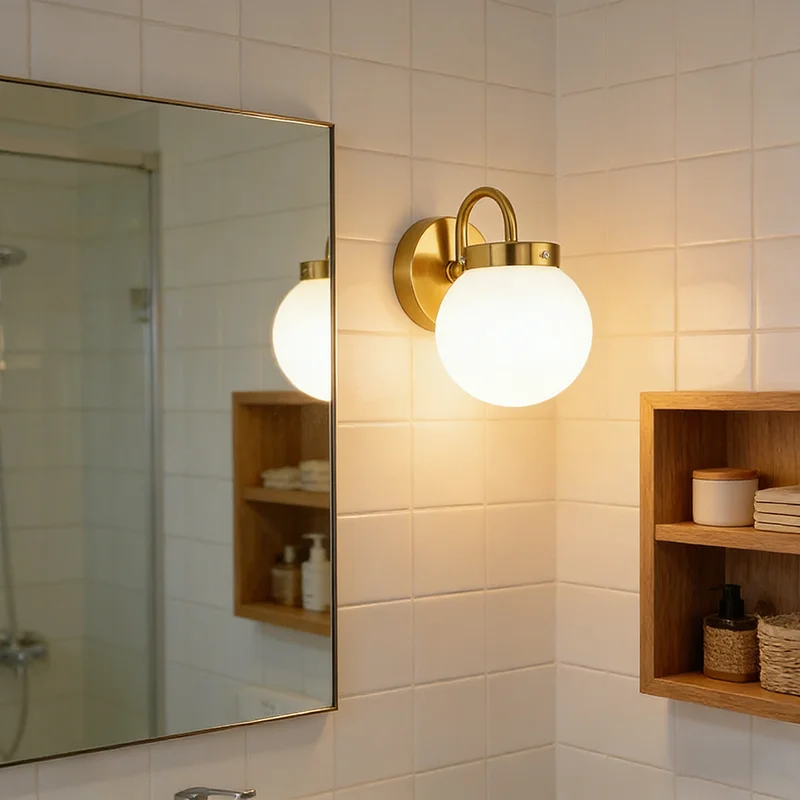 Retro Innen-Wandleuchte für Flure, Goldfarben mit Glaslampenschirm, Schlafzimmer-Nachttischlampe, E27 LED-Birne, Hotel- und Heimdekoration, Lüster