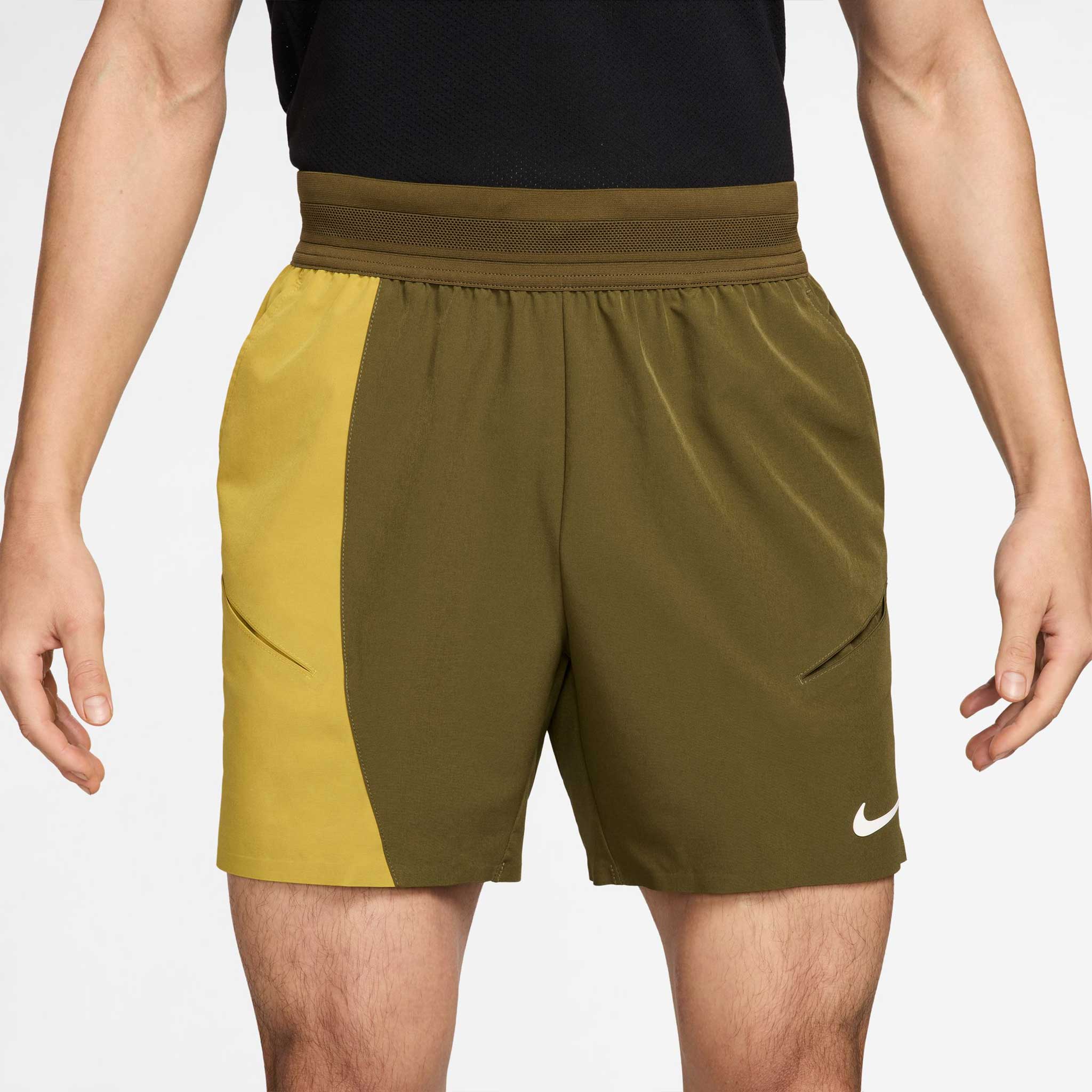 Nike Melbourne Slam Short Men's Tennis Apparel Olive Flak/Saffron Quartz/White
