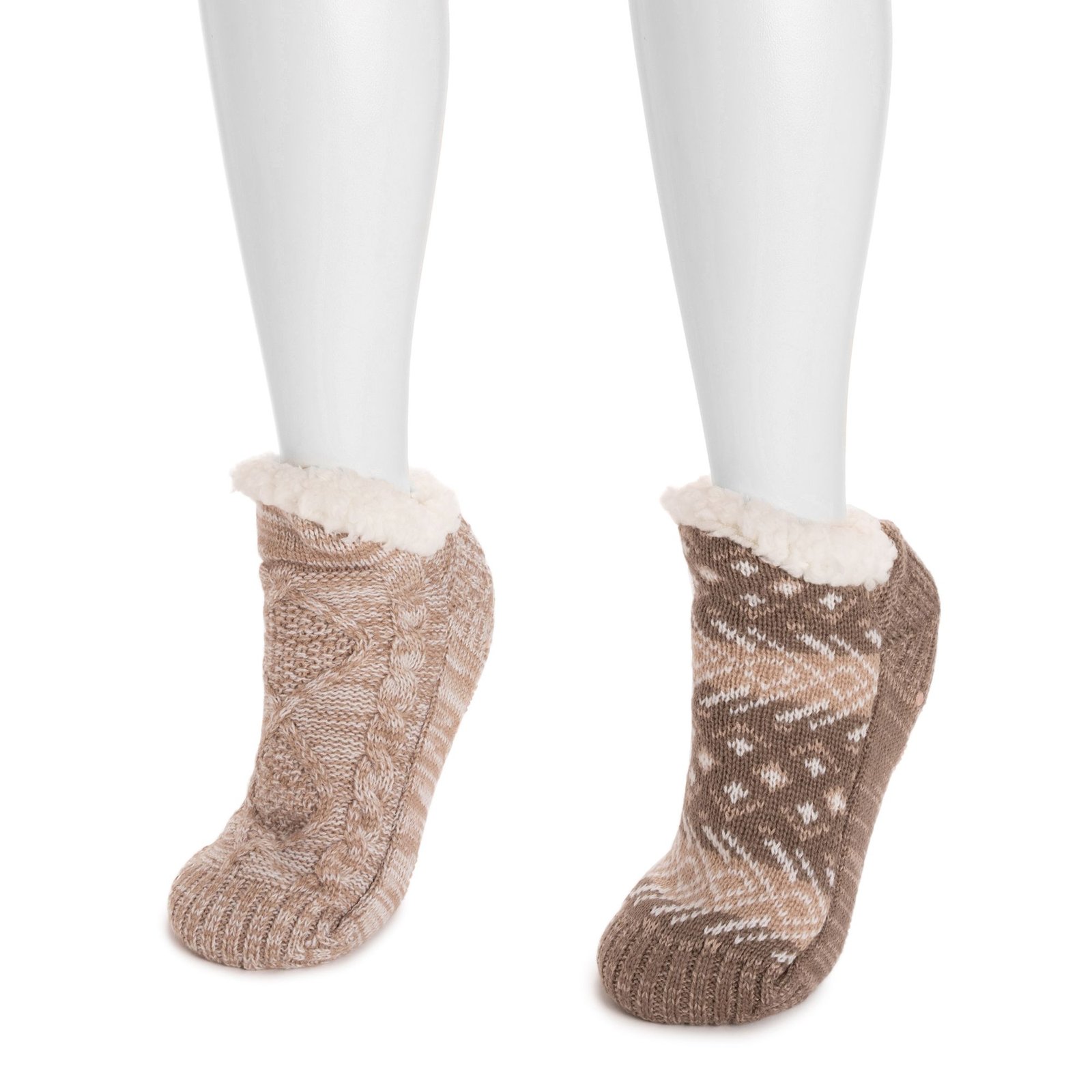 MUK LUKS 2-Pair Short Cabin Socks (Women's) Ankle in Taupe, Size Small/Medium, Acrylic