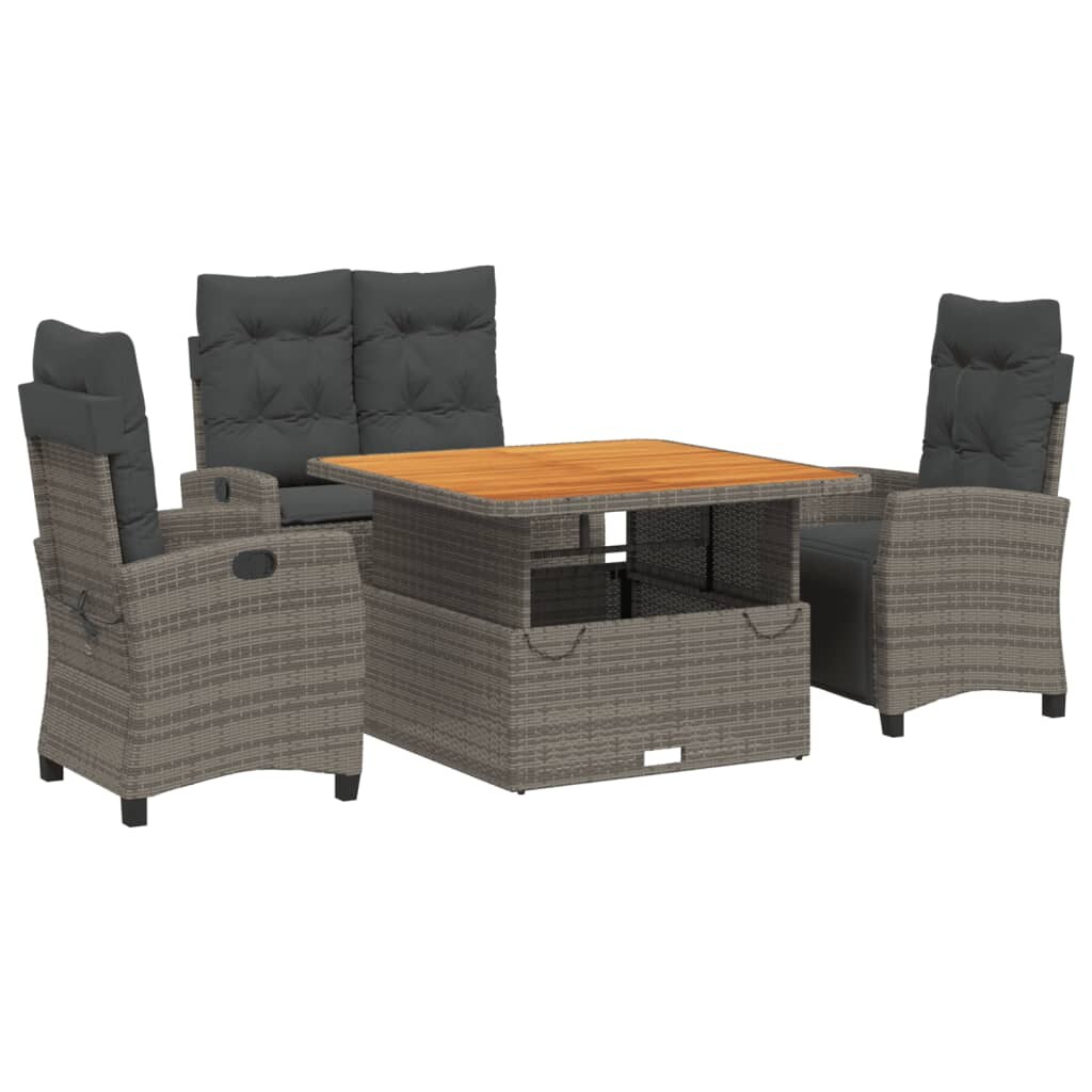 vidaXL 4-tlg. Garten-Essgruppe mit Kissen Grau Poly Rattan Image