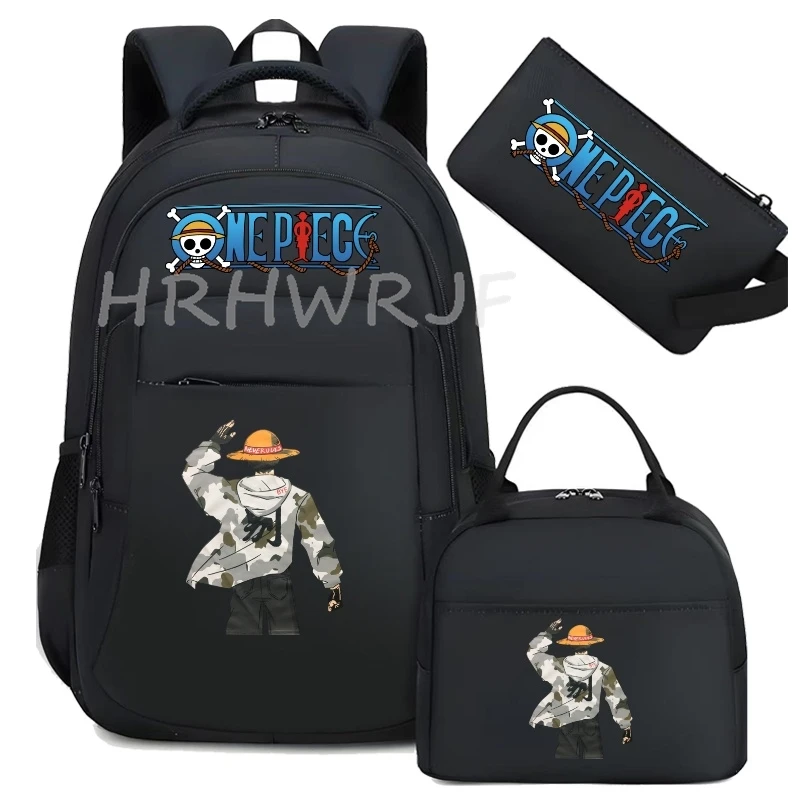 Sac à dos One Piece Monkey D Luffy, sac de voyage en nylon, Mochila Feminina, sacs d'école pour adolescents, sacs d'école pour ordinateur portable, 3 pièces