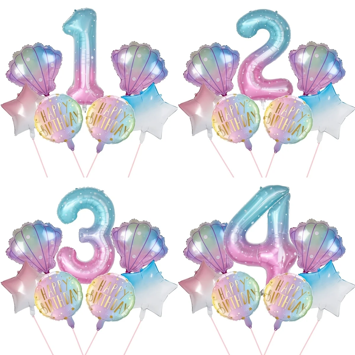 7-teiliges Meerjungfrauenschwanz-Ballonset Digitale Folienballons Meerjungfrau Ozean Märchen Meer Thema Mädchen Geburtstag Party Zahlen 0-9 Dekoration Image