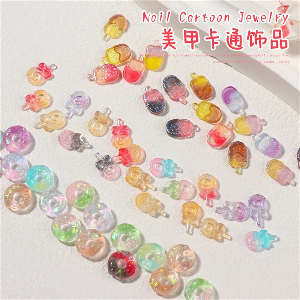 20 stücke 3d kawaii Lutscher Eis Donut Nail Art Charms Harz Cartoon Acryl Nagel Dekoration DIY Maniküre Zubehör liefert Image
