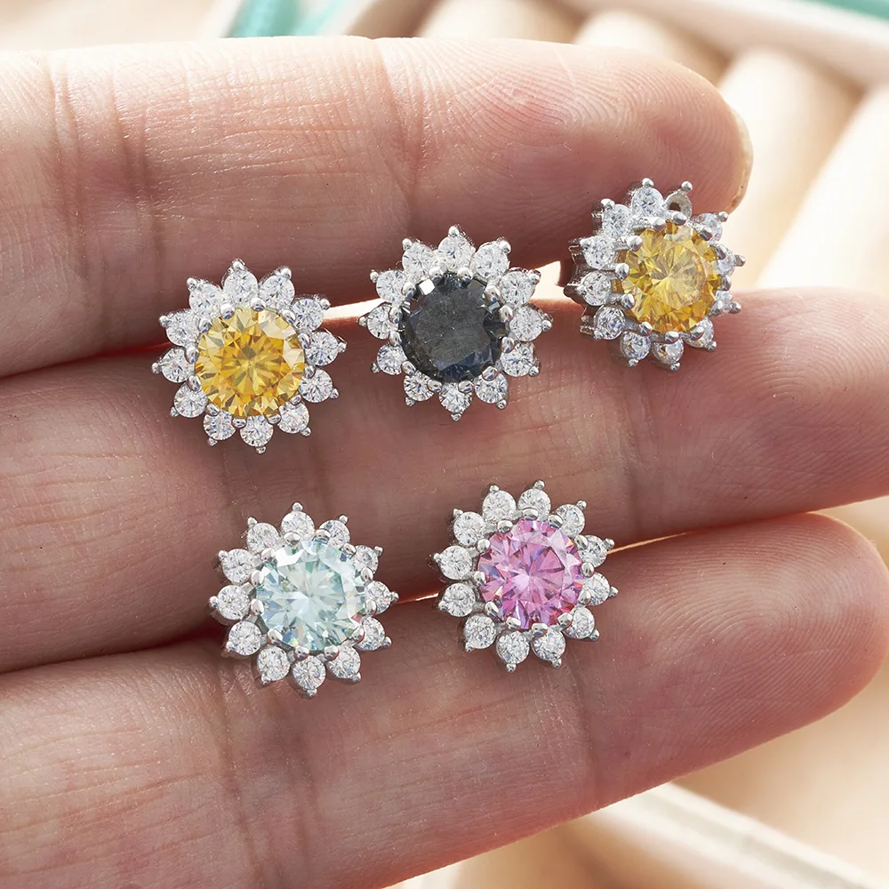 Blumen form 1 ctx2 Moissan ite Ohrringe für Frauen Labor gewachsen Diamant Ohr stecker Sterling Silber feinen Schmuck Geschenk Image