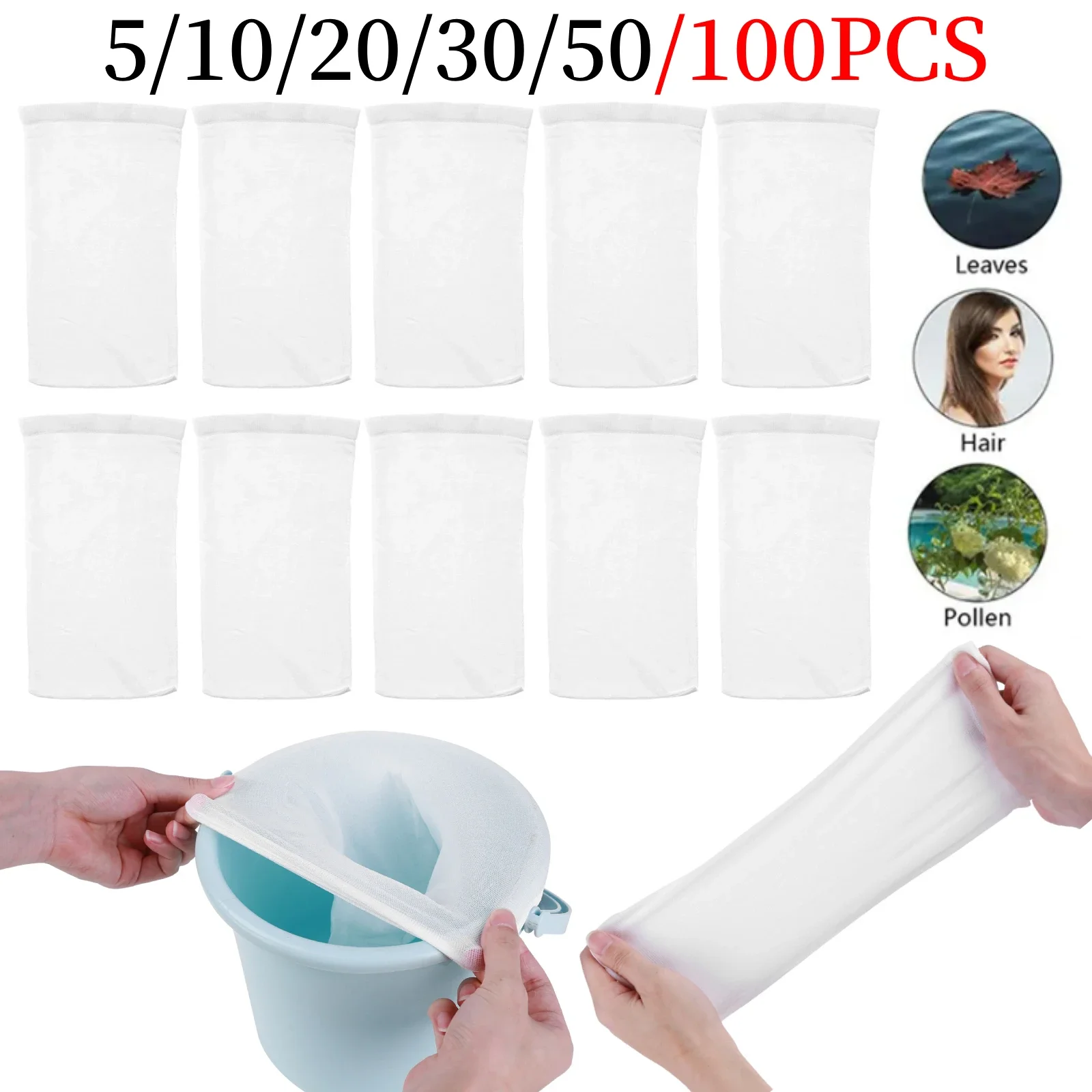 5/10/20/30/50/100 stücke Filter Lagerung Pool Skimmer Socken Nylon Schwimmbad Filter Socken für Körbe Skimmer weiße Pool Versorgung Image
