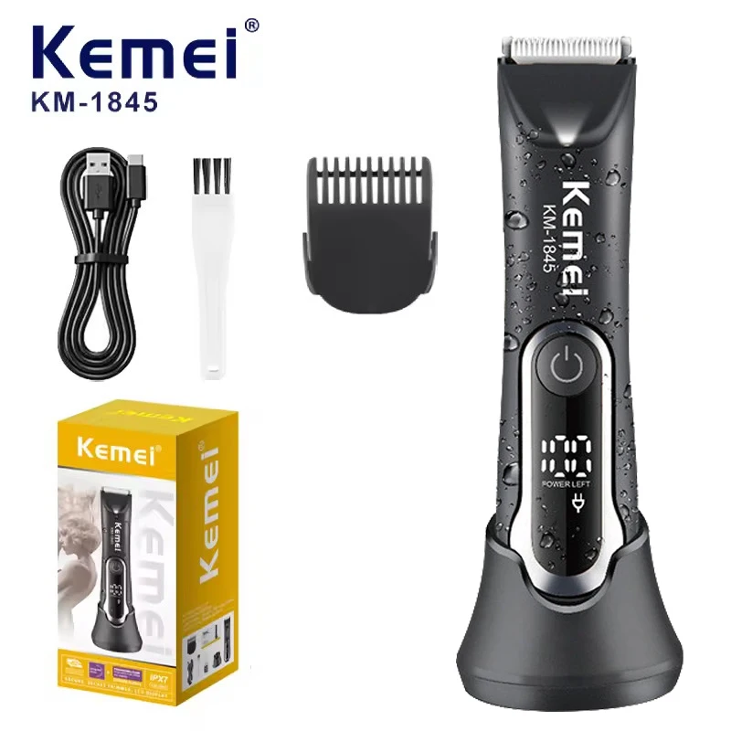 Kemei KM-1845 Intimhaartrimmer für Männer, Elektrischer Haarschneider, Wasserdichter Trimmer für Körperpflege, Rasierer mit Keramikklinge Image