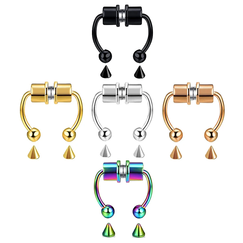 Magnetischer Septum-Nasenring, wiederverwendbar, nicht-piercend, aus 316L Edelstahl, Hufeisen-Design, Fake-Clip-On-Nasenring, Ohrring, Lippenmanschette Image