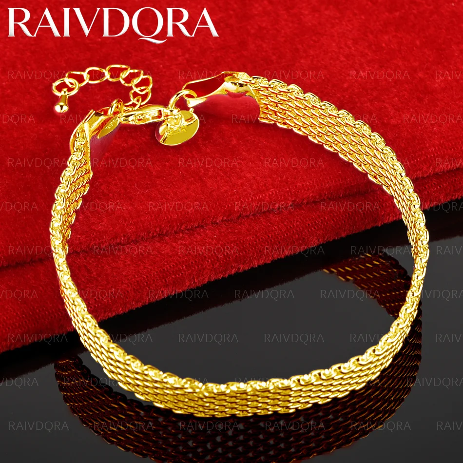 18K vergoldetes geflochtenes Kettenarmband für Damen und Herren, Modeschmuck, schlicht, klassisch, edel, Party- und Urlaubsgeschenk Image