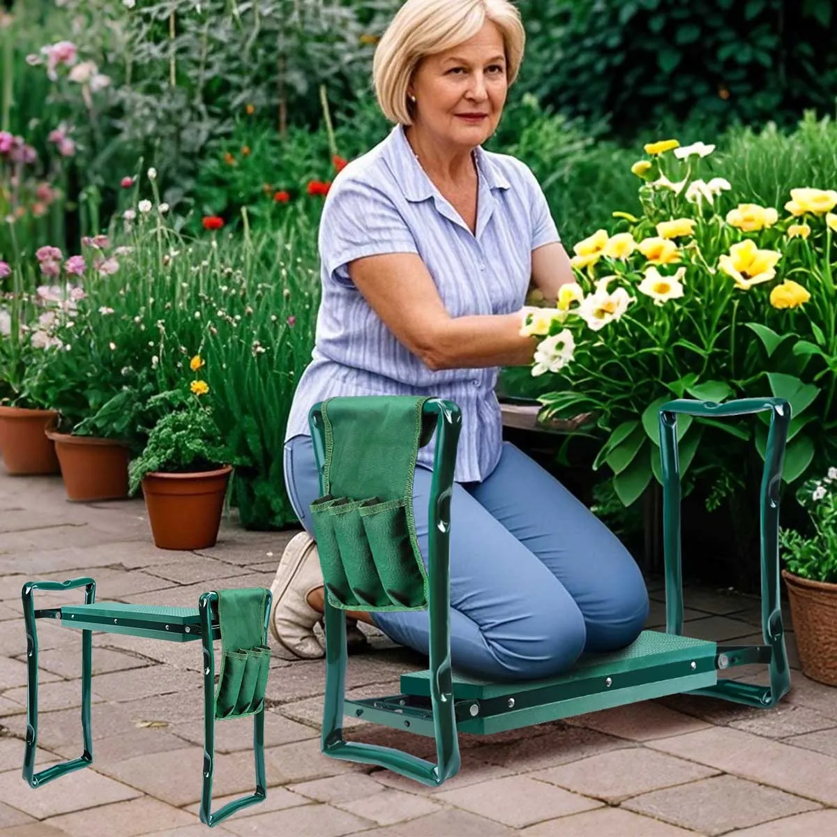 Accessoires de jardin : Siège de jardinage avec poignées, genouillères, tabouret de jardinage, coussinets de genouillère pour le jardinage, siège de jardinage robuste, rembourrage en mousse EVA, sac à