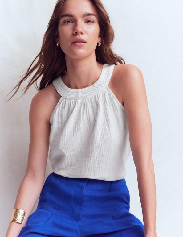 Halter-Neck Double Cloth Top - White - Boden Tops