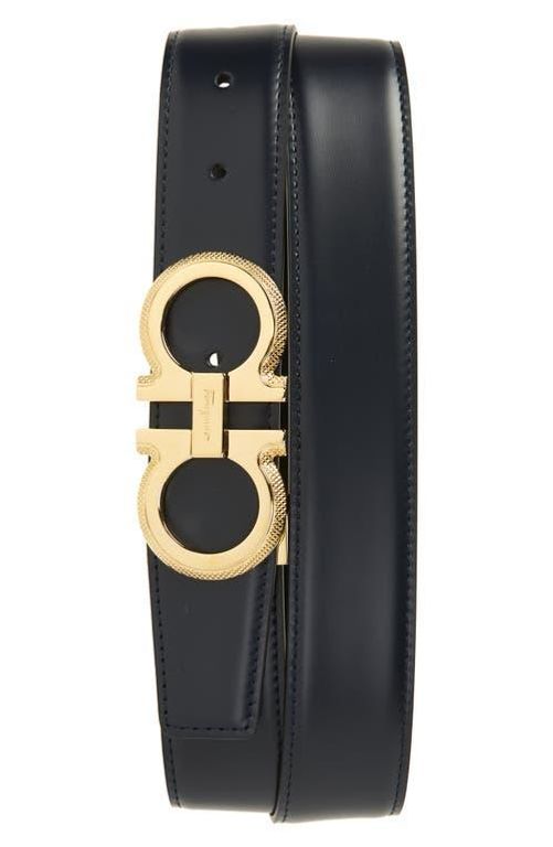 Double Gancio Reversible Leather Belt - Black - Ferragamo Belts