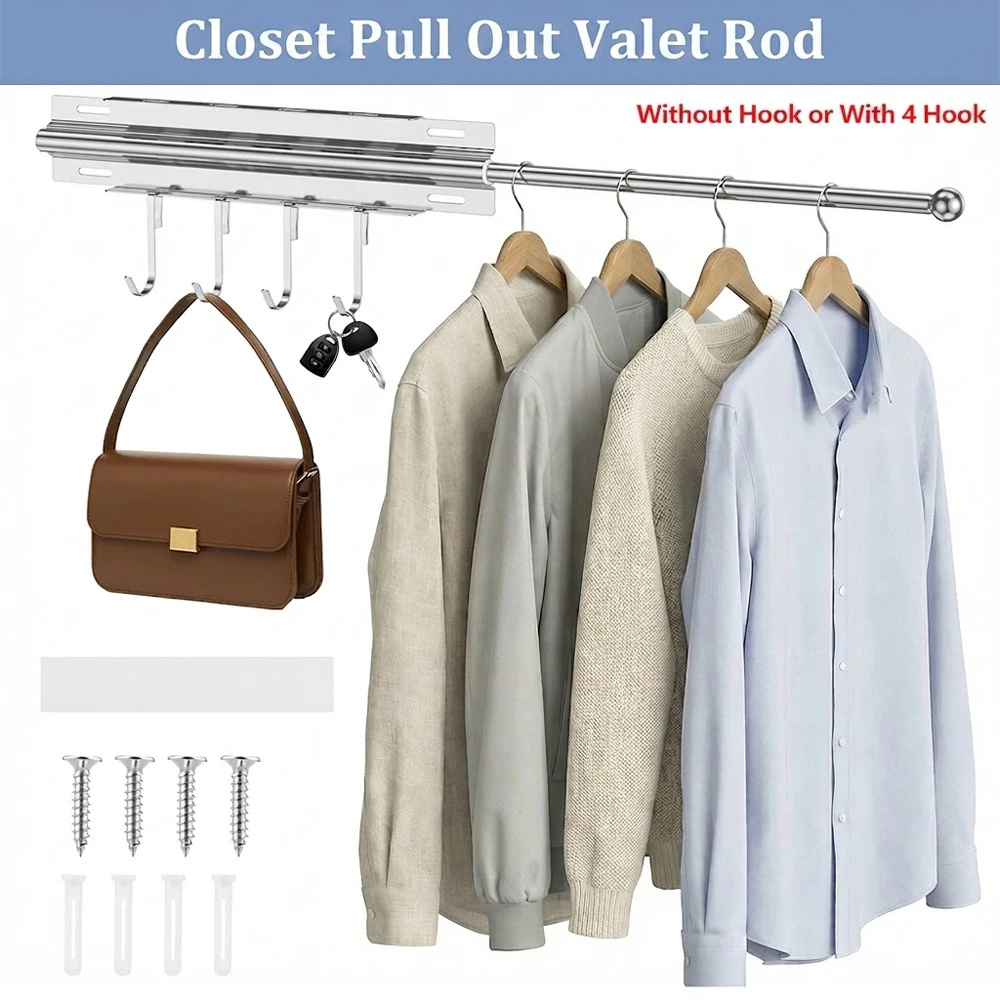 34-60cm Ausziehbare Kleiderstange für den Kleiderschrank, Edelstahl, Ausziehbare Kleiderstange zum Trocknen und Aufhängen von Hemden und Hosen