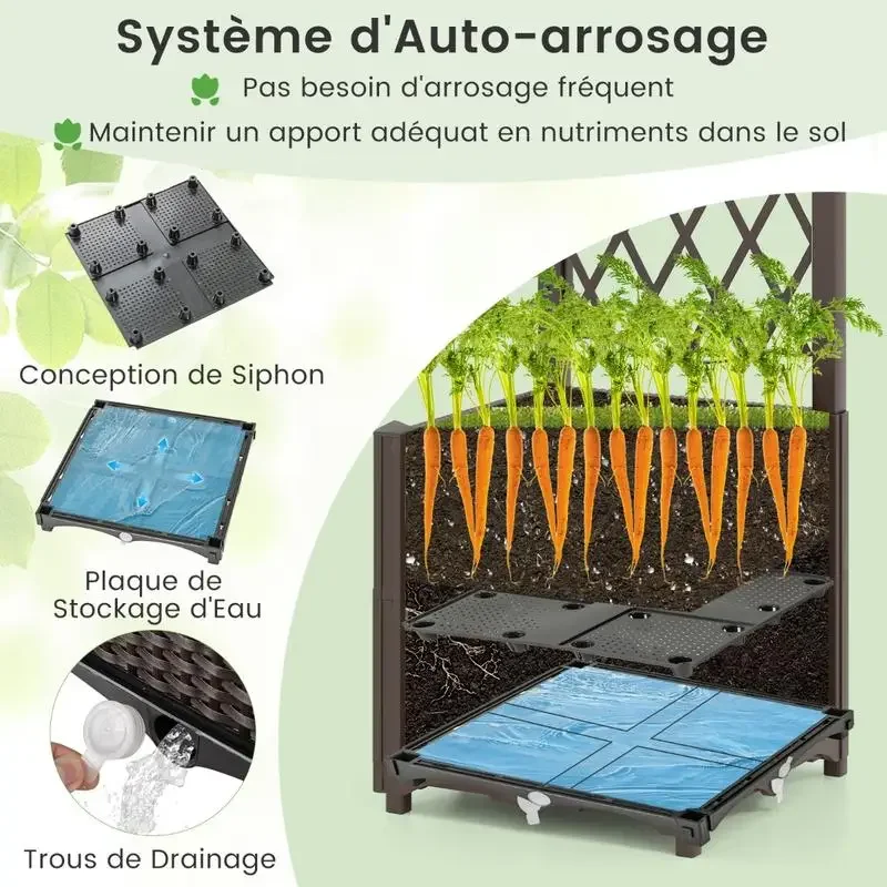 Pflanzkübel mit Rankgitter auf Ständer, selbstbewässernd, aus PP-Rattan, mit Drainageloch, robustes Hochbeet für Gemüse, Kräuter, Blumen, Terrasse, Garten, Hinterhof. Image