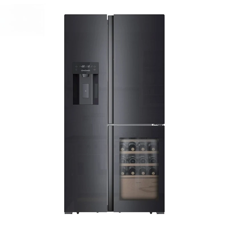 Réfrigérateur à double porte, grande capacité, refroidissement par air et sans givre, avec cave à vin