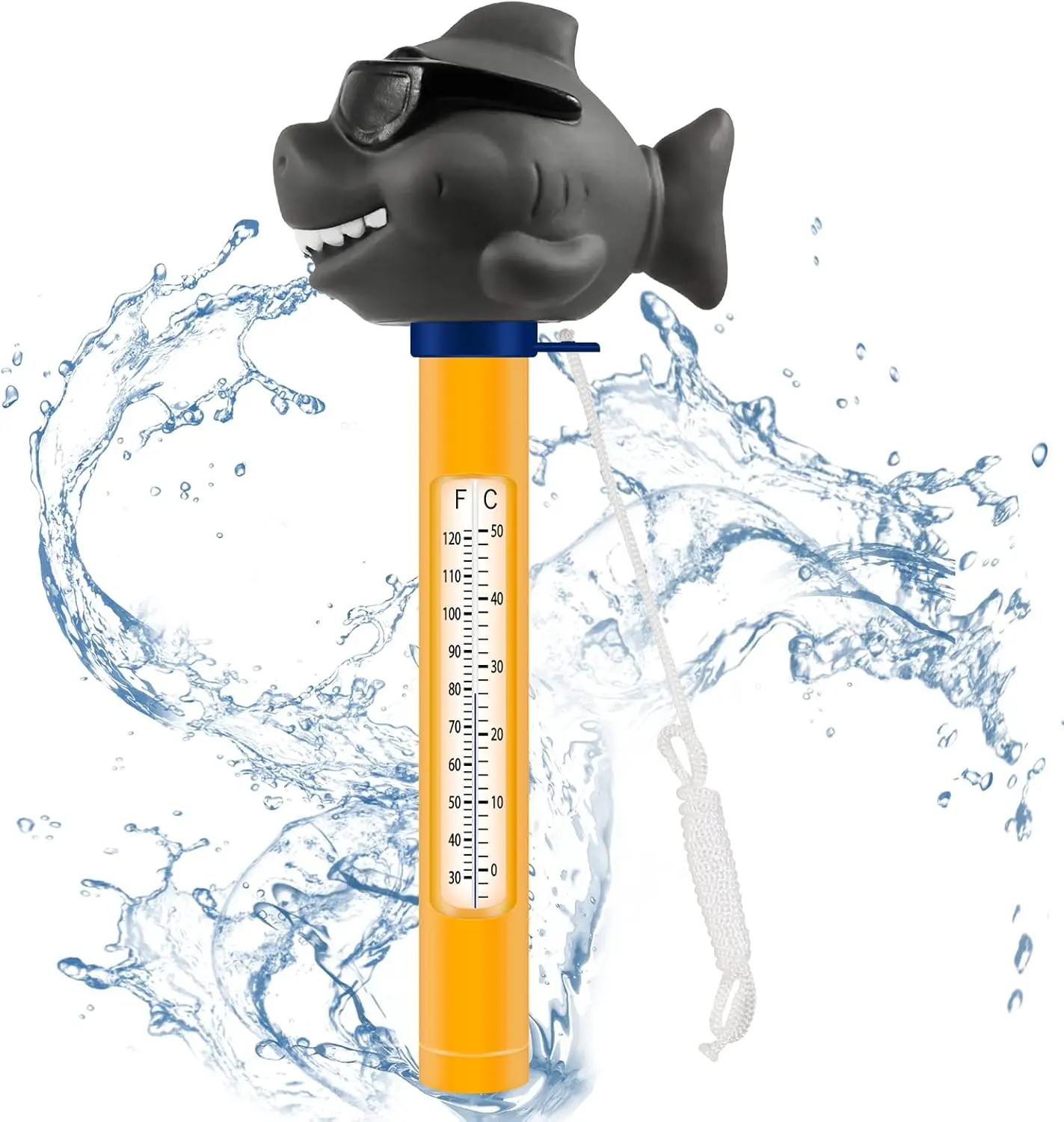 Schwimmendes Wasserthermometer, Schwimmbad-Thermometer, Cartoon-Wassertemperatur-Thermometer, bruchsicheres Schwimmbad-Thermometer mit Seil, geeignet für Whirlpools im Innen- und Außenbereich, Pools Image