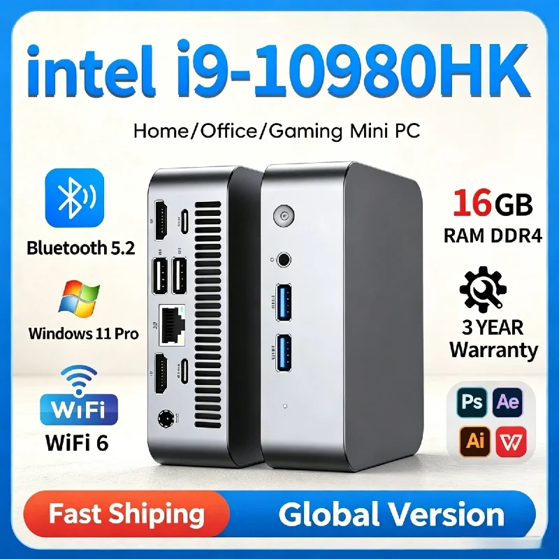 Mini PC Windows 11 Pro Intel Core i9 10980HK 32GB DDR4 2TB SSD PC Gamer Computer Dual WIFI 6 BT5.2 4K HD Mini Gaming Pc Desktop
