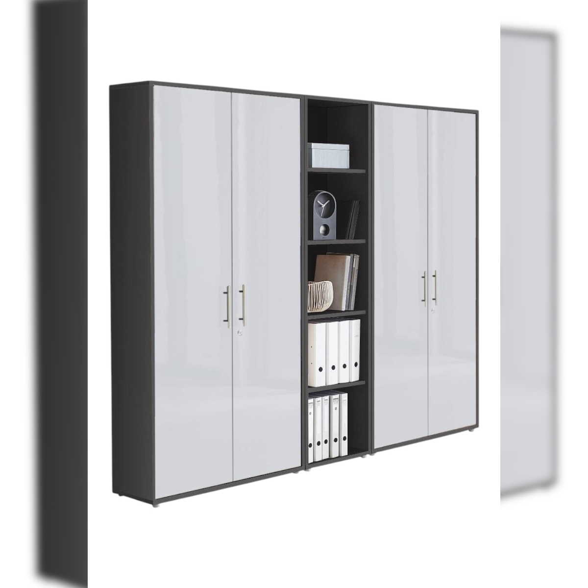 moebel-dich-auf Aktenschrank TABOR 10 in anthrazit / weiß Hochglanz, Schrankwand, Büroschrank, abschließbar, Metallgriffe Image