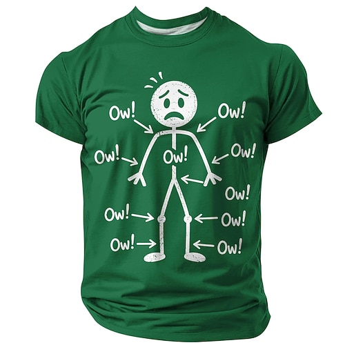 Herren-T-Shirt mit lustigem Strichmännchen-Motiv für Körperschmerzen nach dem Training, geeignet für Fitnessstudio und Freizeit, Größen S, M, L, XL, XXL und XXXL
