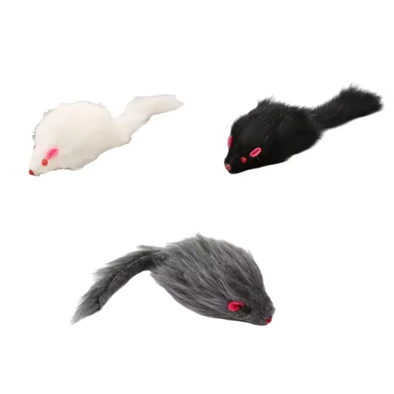 Falsche Maus, Katze, Haustierspielzeug, 18 cm, Katze, langhaariger Schwanz, Mäuse, Mausspielzeug, weiches Kaninchenfell, pelziges Plüsch-Katzenspielzeug für Haustiere, Katzen, Hunde Image