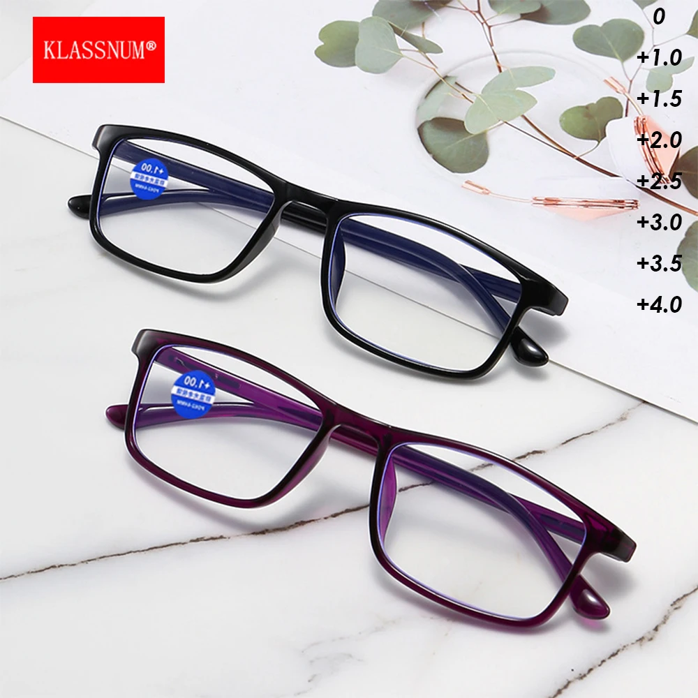 KLASSNUM Plus Lesebrille Männer Frauen Kleine Rahmen Lupen Schwarz Lila Presbyopie Brillen +1,0 + 1,5 + 2,0 + 2,5 + 3,0 Image