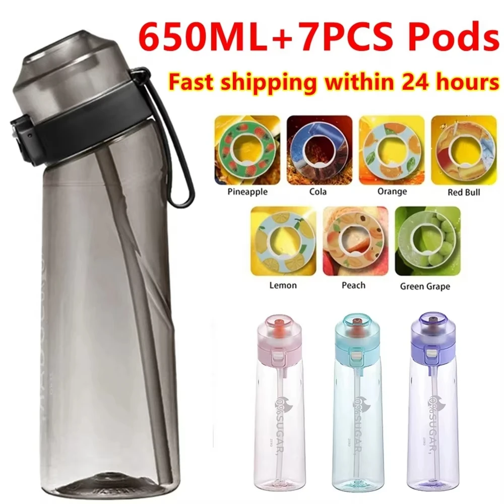 650 ml aromatisierte Wasserflasche, Sporttrinkflasche, Aromapads, Fruchtduft-Wasserbecher für Outdoor, Camping, Fitness, Mode Image