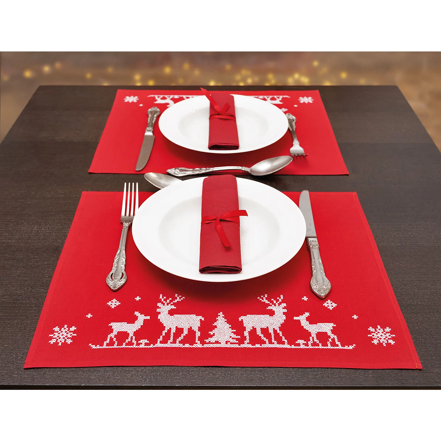 Sets de table "cerf rouge/blanc", lot de 2