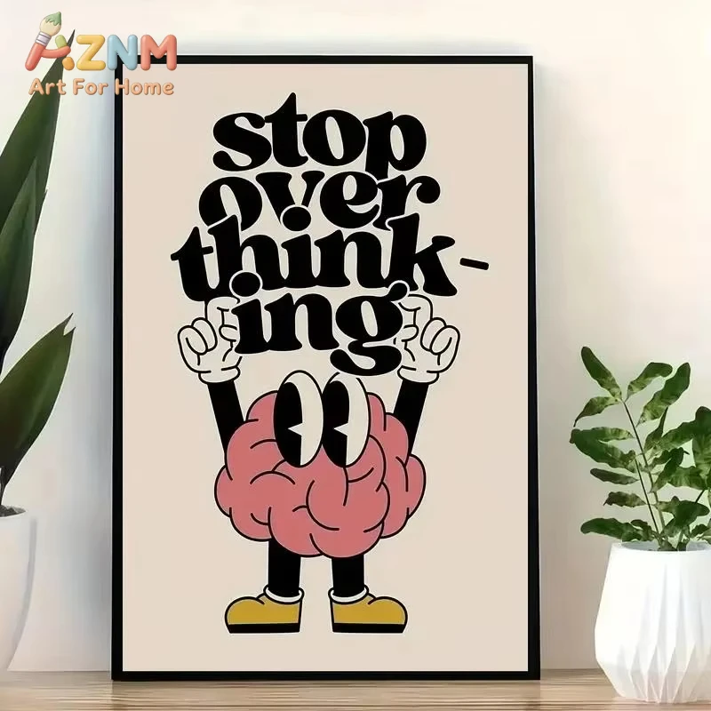 1 Stück Wandkunstdruck „Stop Overthinking Brain And Shoes“ auf Leinwand, Poster, Bild für Wohnzimmer, Schlafzimmer, Heimdekoration Image